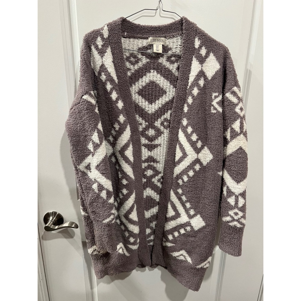 Ruby Moon Womens Cardigan Geometric Tribal Fuzzy Mauve Purple Size S